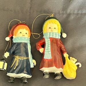 Set of 2 Vintage 1988 Wang's Children Boy and Girl Christmas Tree Ornaments
